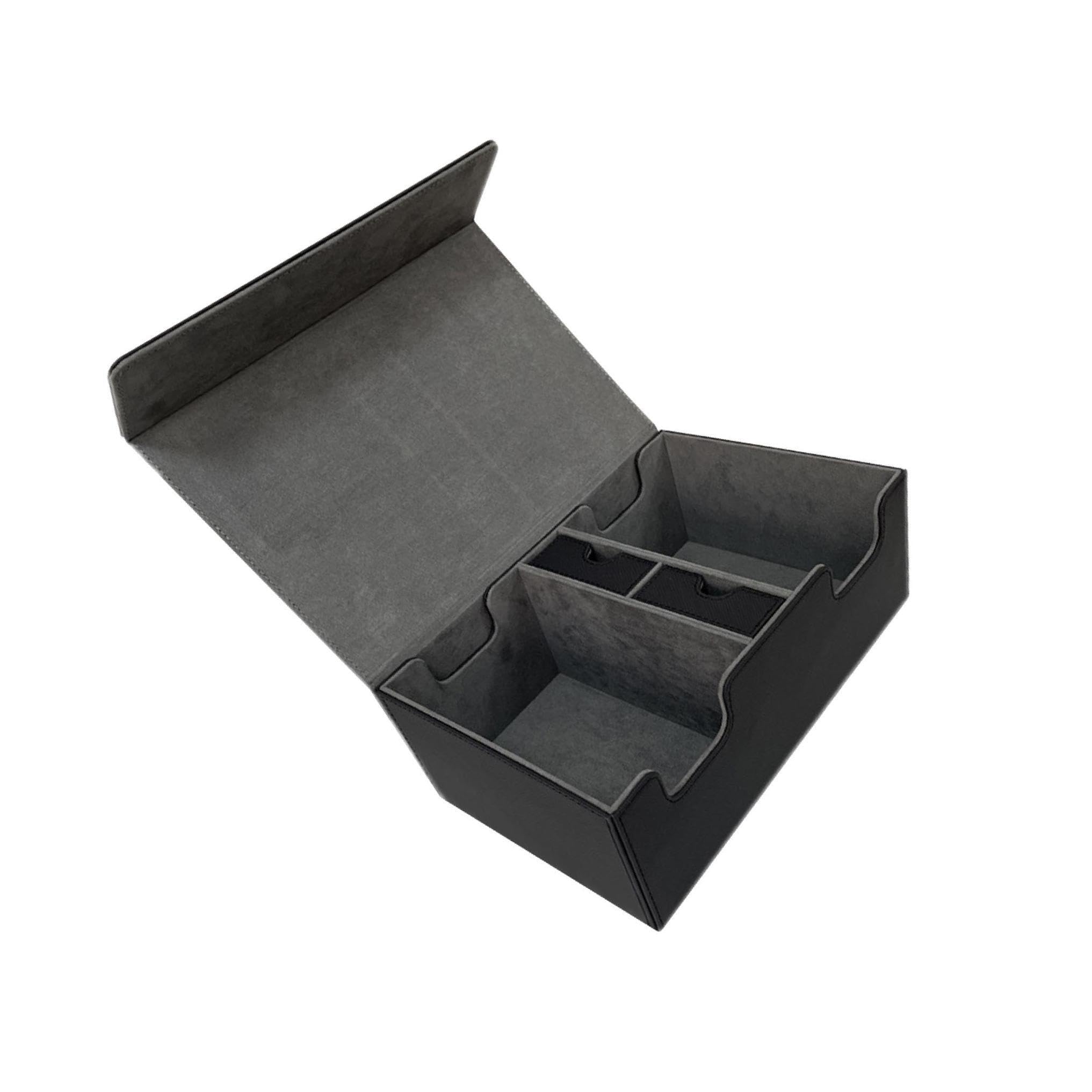 KIXZSAZ Dual Compartment Card Game Deck Storage Box for Multiple Uses Compact and Durable Holds Multifunctional, Black Grey, 265x182x98mm