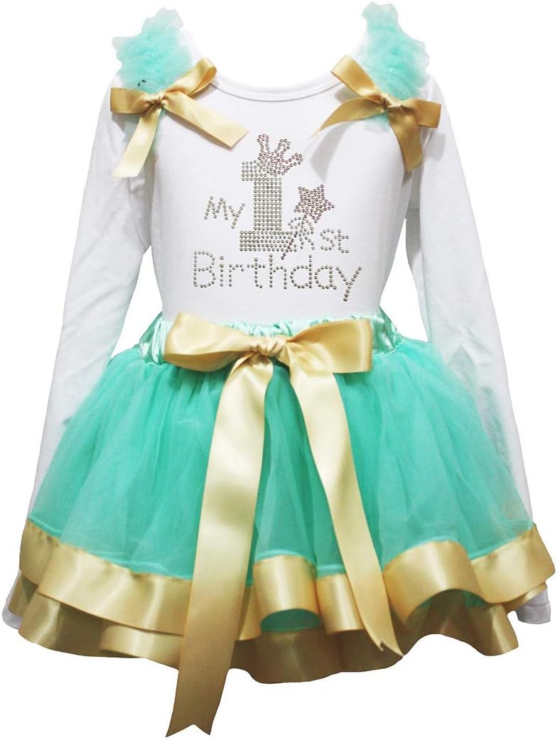 Petitebella My 1st Birthday Shirt Ribbon Petal Skirt Outfit Nb-2y