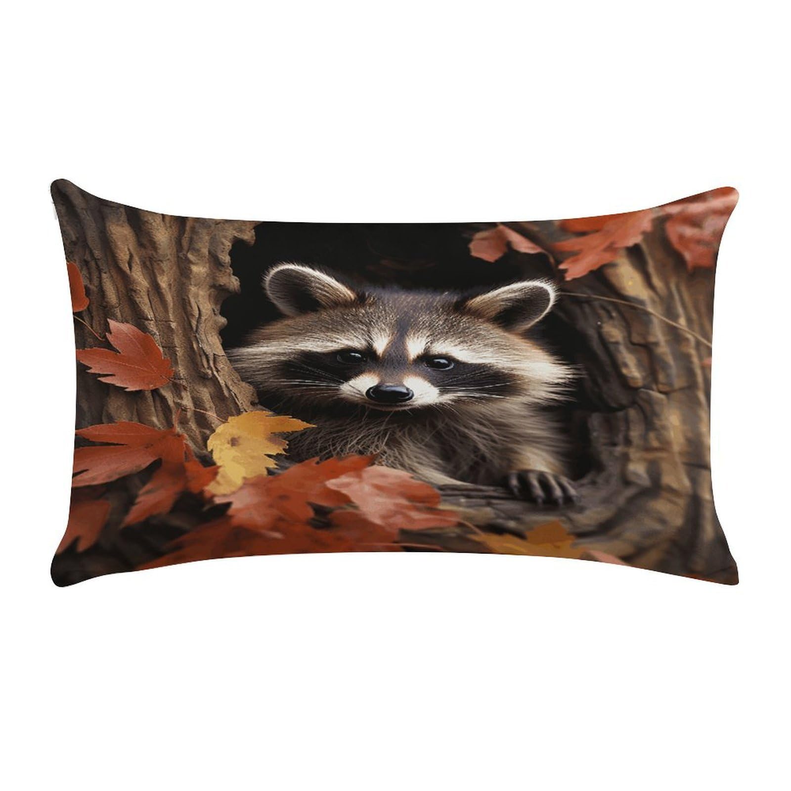 VstaDank Raccoon in The Fall Tree Hole Throw Pillow Cover Rectangular Lumbar Throw Pillow Case Soft Farmhouse Accent Decorative Cushion Cases Short Plush Pillowcase with Zipper 12 X 20 Inch