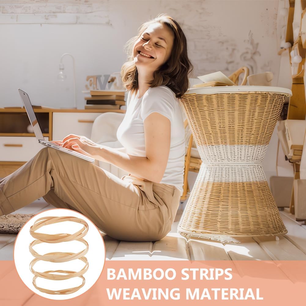 FINGERINSPIRE 4 Rolls Bamboo Strips for Weaving 4 Styles Flat Natural Bamboo Wicker Strips Moccasin Thin Flat Wide Strips Bamboo Strips Rattan for DIY Webbing Wicker Basket Weaving Strips Supplies