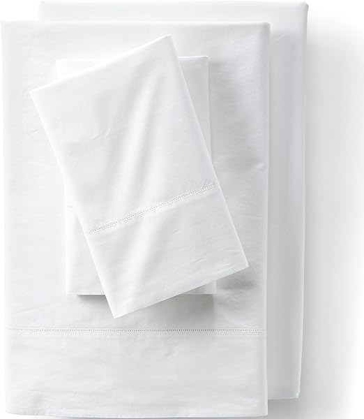 Lands' End 300 Percale Solid Sheet Set White Queen