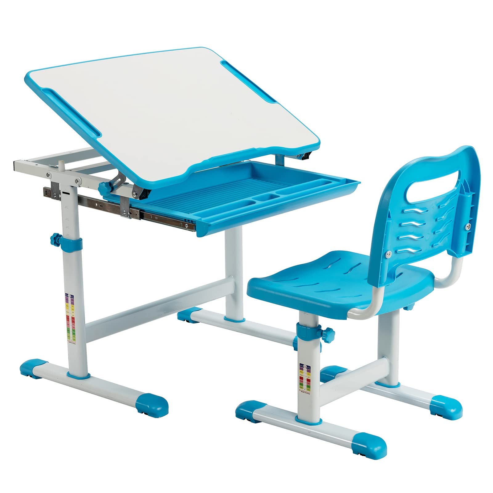 Set Scrivania E Sedia Bambini Relax4Life - Regolabile, Piano Inclinabile, Grigio, Portata 100kg