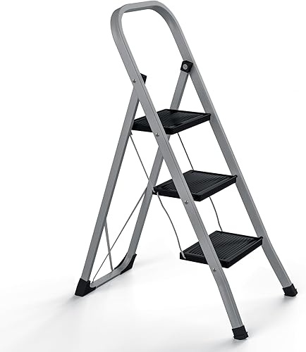 JungleA Escalera de 3 escalones, taburete plegable para adultos, escalera ancha antideslizante para el hogar, cocina, armario, garaje y oficina,