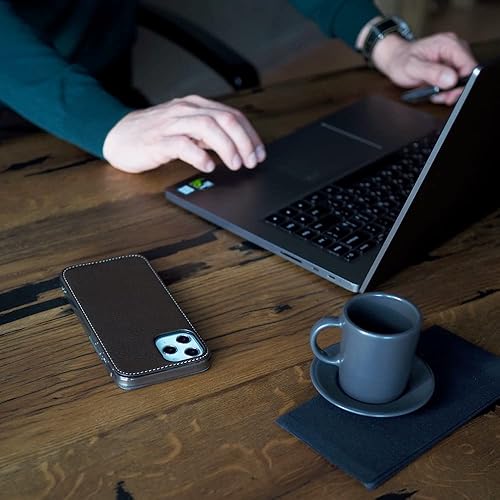 Miniatura 7 de Funda de piel tipo libro para iPhone 12 Mini - Modelo patentado - Ultra fina - Fabricado en Francia -  Marrón