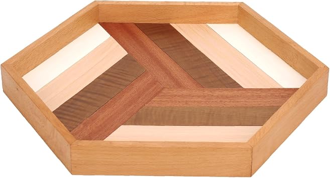 Prometis Hexagon Serving Decorative Tray Sturdy Wooden Handmade,Great for Dinner Tray/Coffee Table/Decoration Table