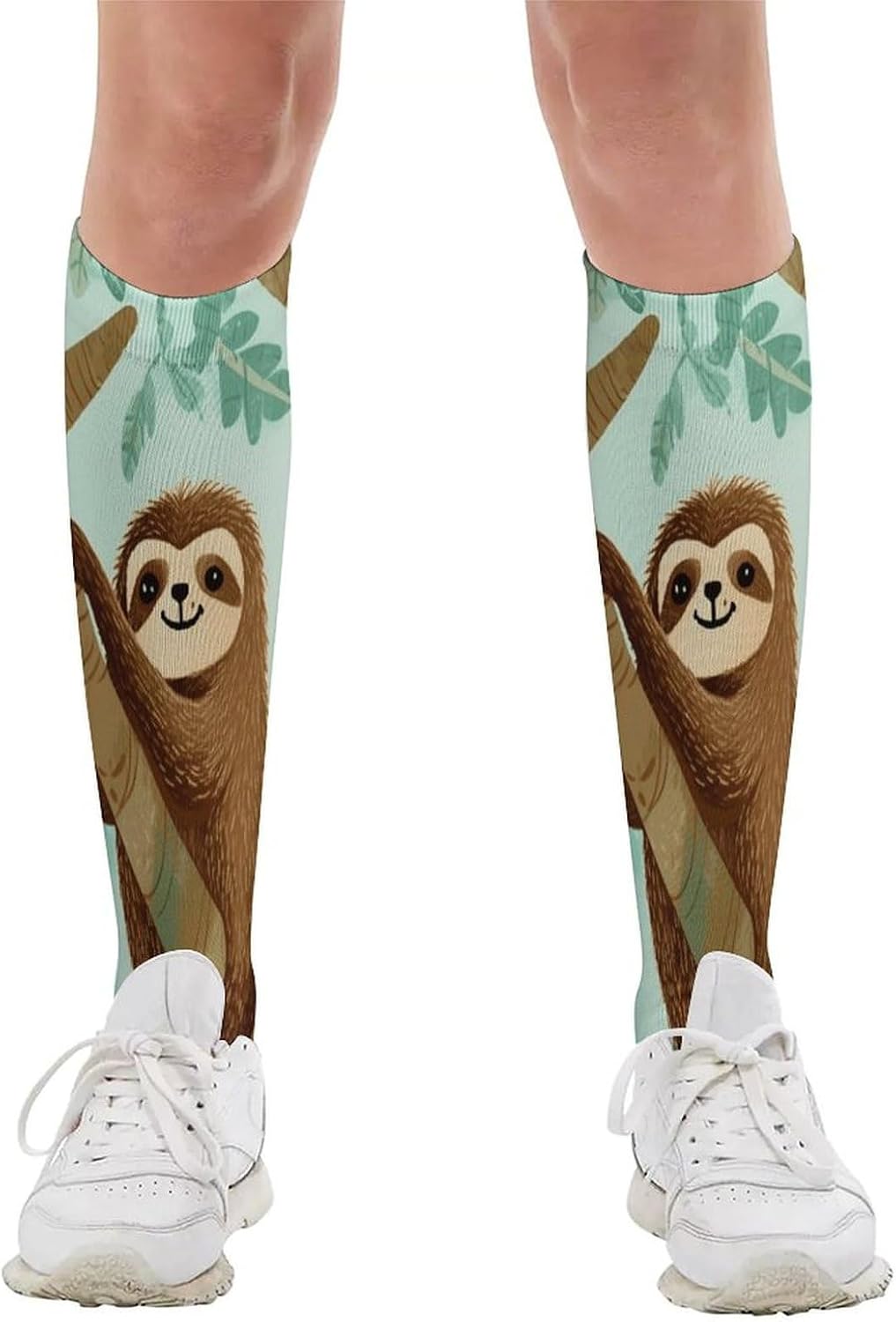 Hug Tree Sloth Mid-Calf Socks Women Warm Knee High Socks Cozy Hiking Skiing Soft Boot Mid Calf Stocking Unisex