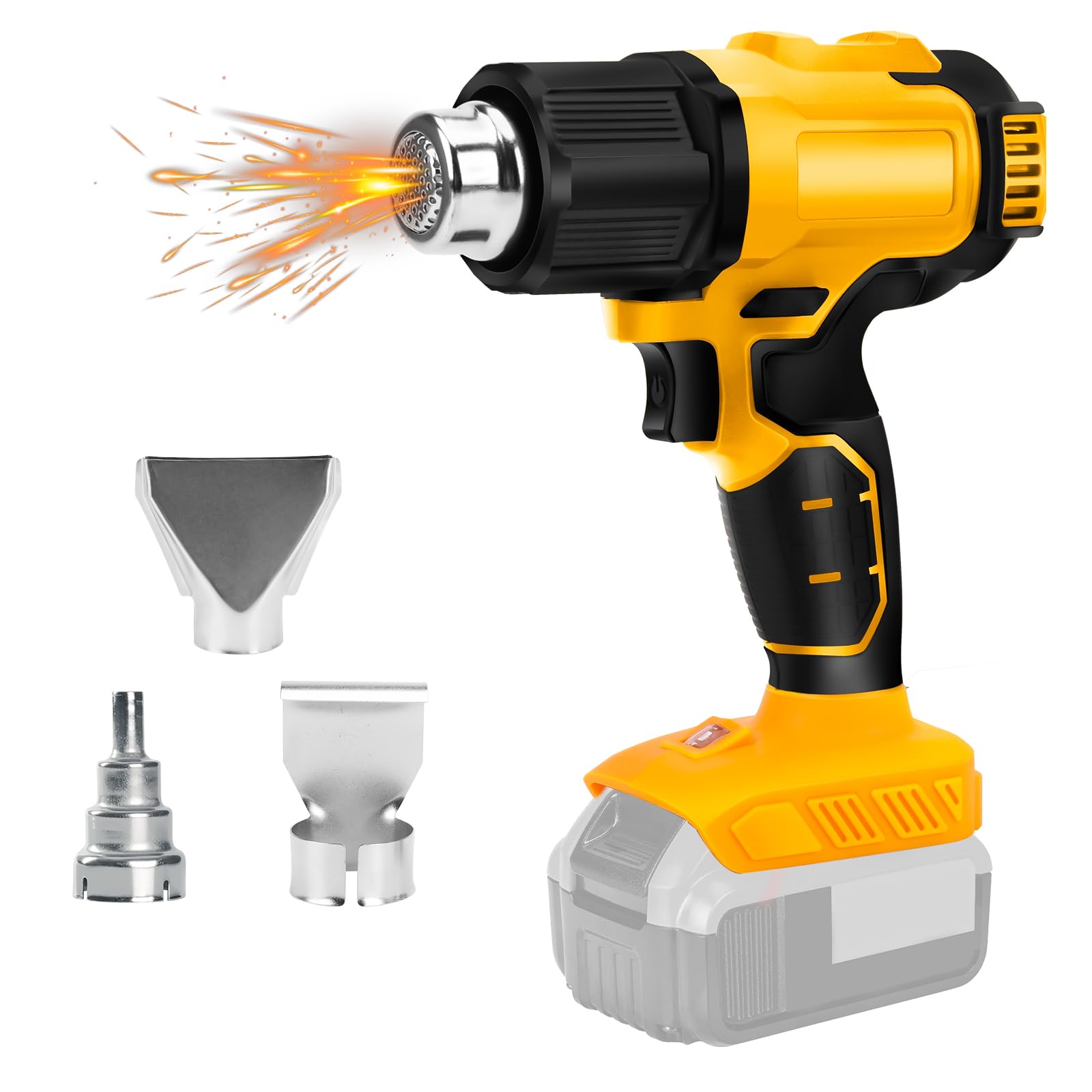 ConBlom Bezprzewodowa opalarka, pistolet na gorące powietrze, kompatybilny z akumulatorem DeWalt 20 V, 4 dysze, 2 ustawienia temperatury 300°C/550°C opalarka do rur termokurczliwych, rzemiosła, żywicy