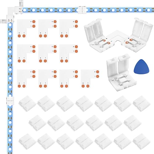 10 paquetes de conectores LED de 2 pines en forma de L para luces de tira LED de 10 mm de ancho, adaptador de extensión sin cable, sin soldadura,