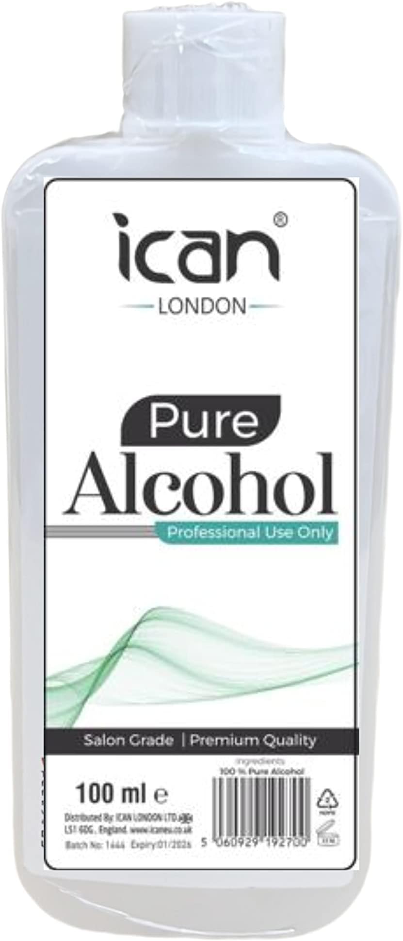 100% Pure Alcohol For Nail Gel Polish Prep & Wipe Residue Cleanser, Disinfectant 100ml