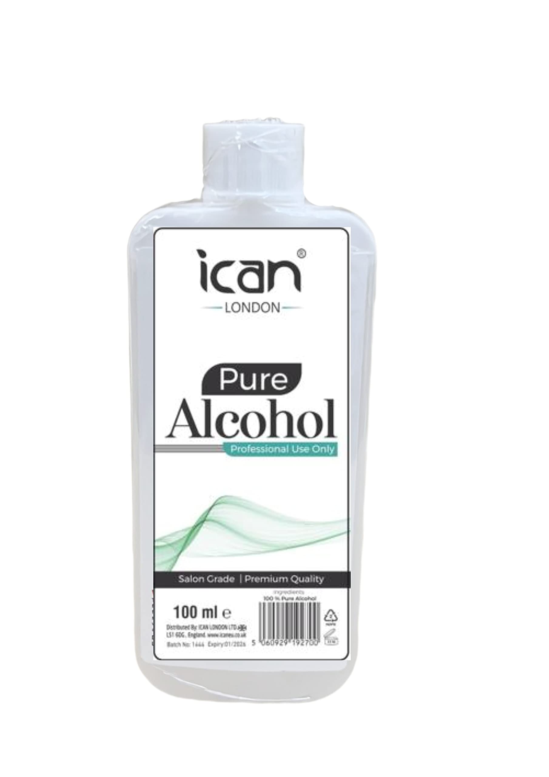 ICAN LONDON 100% Pure Alcohol For Nail Gel Polish Prep & Wipe Residue Cleanser, Disinfectant 100ml
