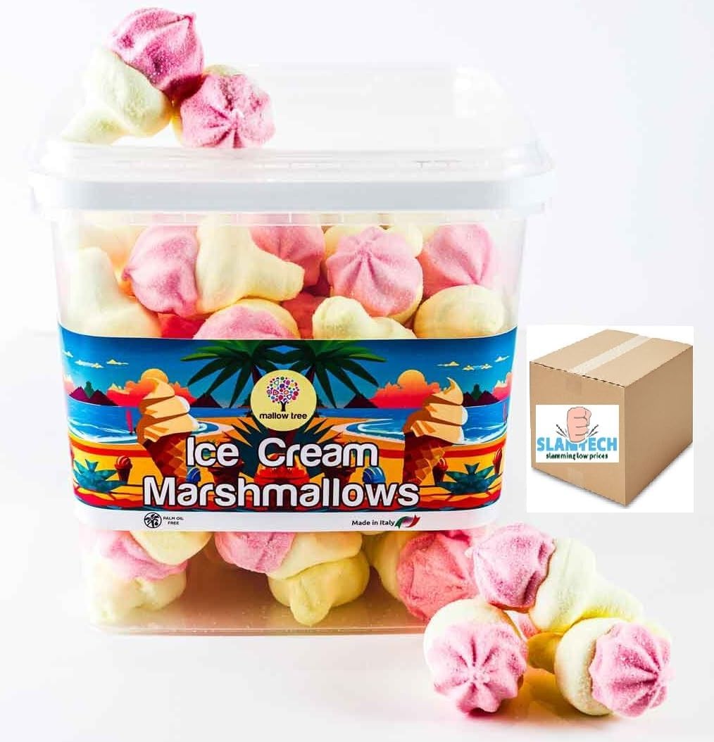 Mallow Tree 3D Ice Cream Marshmallows Vanilla Flavour Soft Fluffy BBQ Pack 1kg Boxed Slamtech