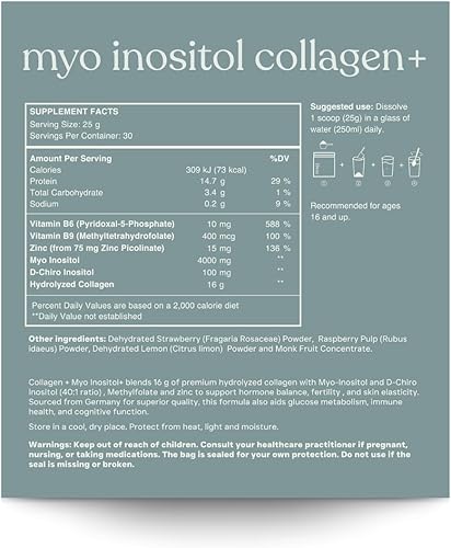 Miniatura 2 de MYO INOSITOL Colágeno+Mio-Inositol y D-Chiro Inositol (401), Colágeno Hidrolizado, Folato, Zinc y Vitamina B6 Equilibrio Hormonal, Fertilidad,