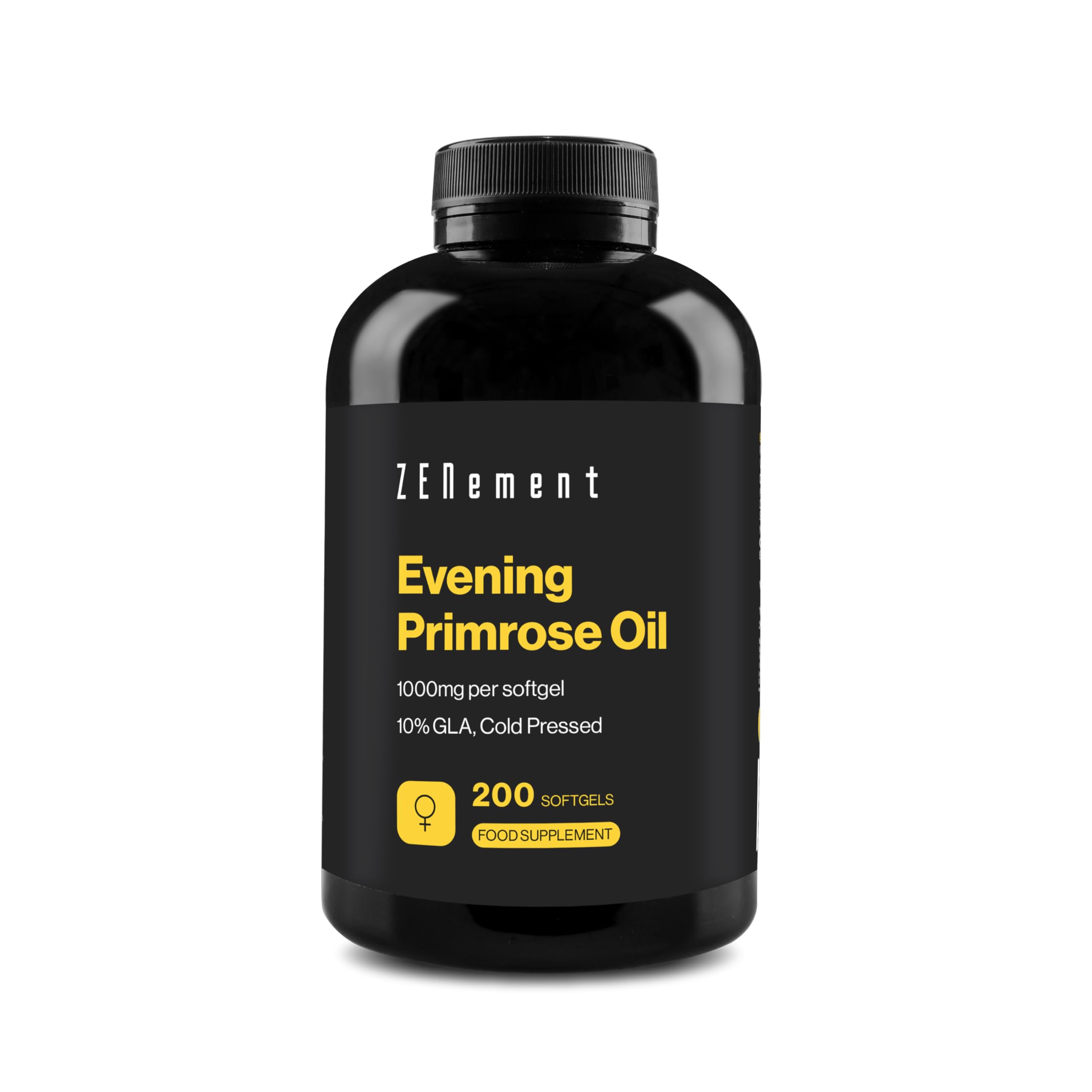 Evening Primrose Oil 1000 mg, 10% GLA, Cold-Pressed, with Natural Vitamin E – Natural Omega-6 Source, Women’s Support and Daily Balance, 200 Softgels – Zenement