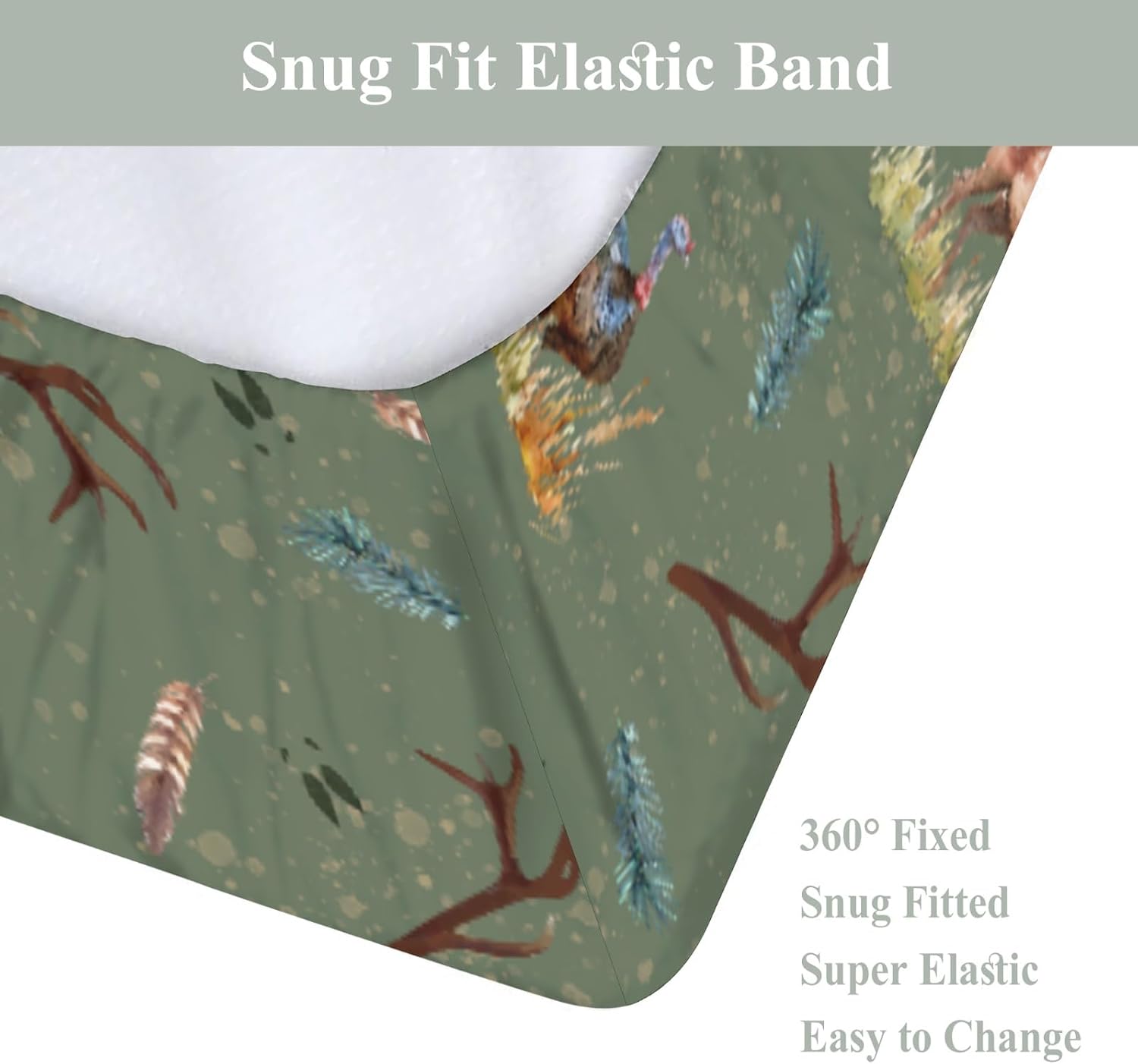 Vintage Hunting Animals Baby Changing Pad Covers for Boys Girls Deer Turkey Hunting Feathers Trees Fitted Changing Table Cover Mats Wildlife Soft Diaper Change Table Sheets for 32''×16'' Contoured Pad