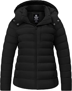 Wantdo Women's Lightweight Puffer Jacket with Hood - Warm, Waterproof Full-Zip Winter Coat for Fall & Winter