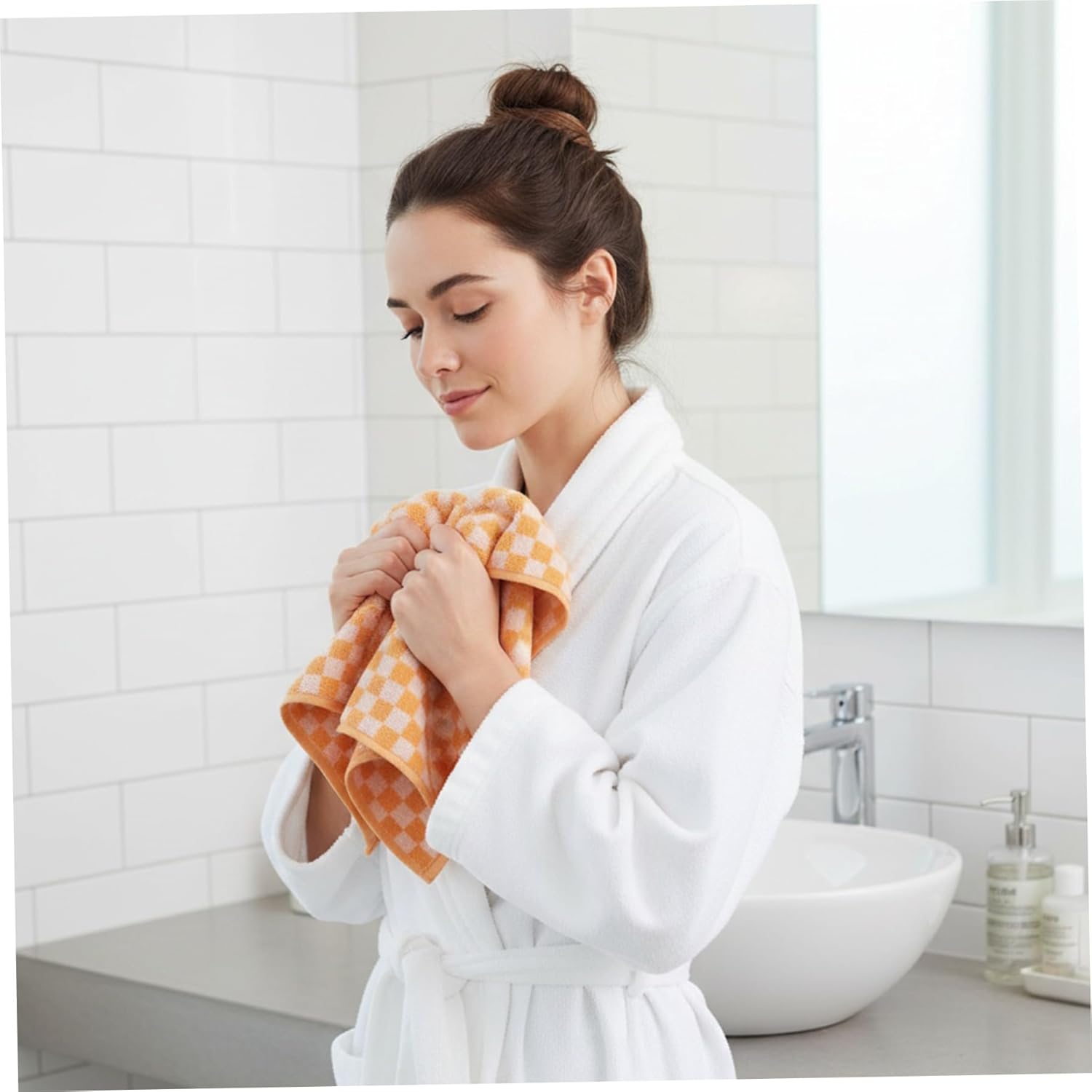 Hand Towels for Bathroom, 5Pcs Checkered Towels, Bath Set, Checkered Hand for Kitchen, 14 x 28 Inches