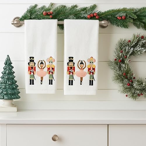 Miniatura 207 de Juego de 2 toallas de mano de baño de Navidad, color gris oscuro, 100% algodón, bordadas, diseño de copos de nieve, 16 x 25 pulgadas, toallas 24 Let