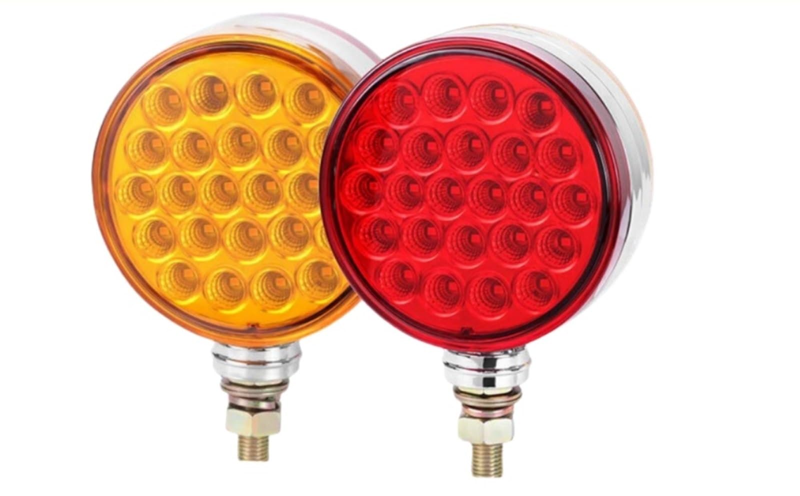 2PCS 48LED Side Marker Lights Red/Amber Dual Face 4" Round Pedestal Fender Caravan Camper Truck Brake Turn Signal Light 10V-30V