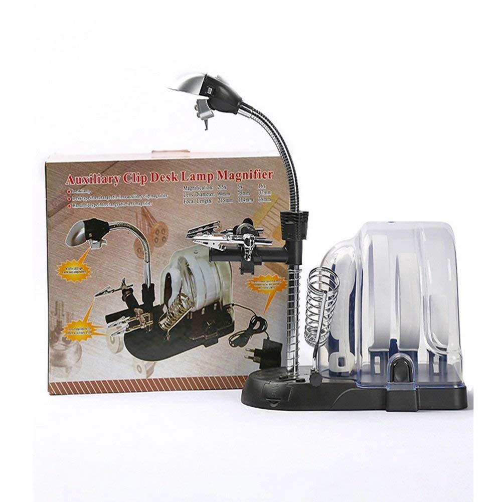 Lupa de Escritorio, Lupa Auxiliar con Clip, Lente Intercambiable, Lupa de Mano multifunción 2.5X 5X 16X, óptica HD, Lente de Cristal