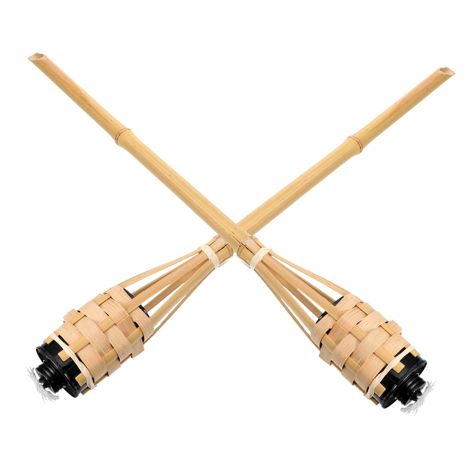 OSALADI Woven Bamboo Torch Lights 2 Pack Outdoor Torch for Garden Landscape Pathway Torch Light Decorative Small Torch