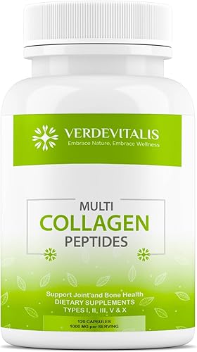 Cápsulas de péptidos de colágeno múltiple, sin OMG y sin gluten, tipo I, II, III, V, X, suplementos de colágeno hidrolizado con vitamina C - Apoya