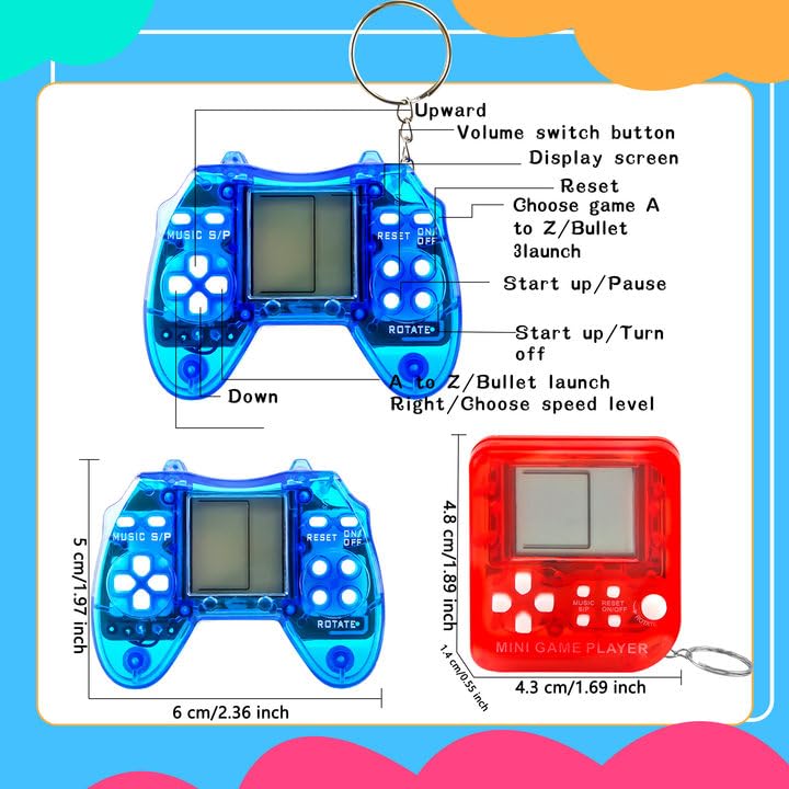 12 Pcs Video Game Keychain Mini Video Game Multicolors Handheld Game Key Chain for School Birthday Party Favor Supplies (Color Style 1)