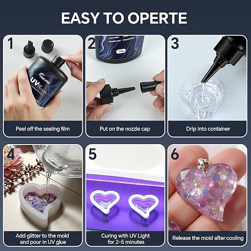 Miniatura 6 de 500 g de resina UV, transparente y cristalina, resina epoxi de curado UV duro, fórmula mejorada, inodora, kit de pegamento activado por energía