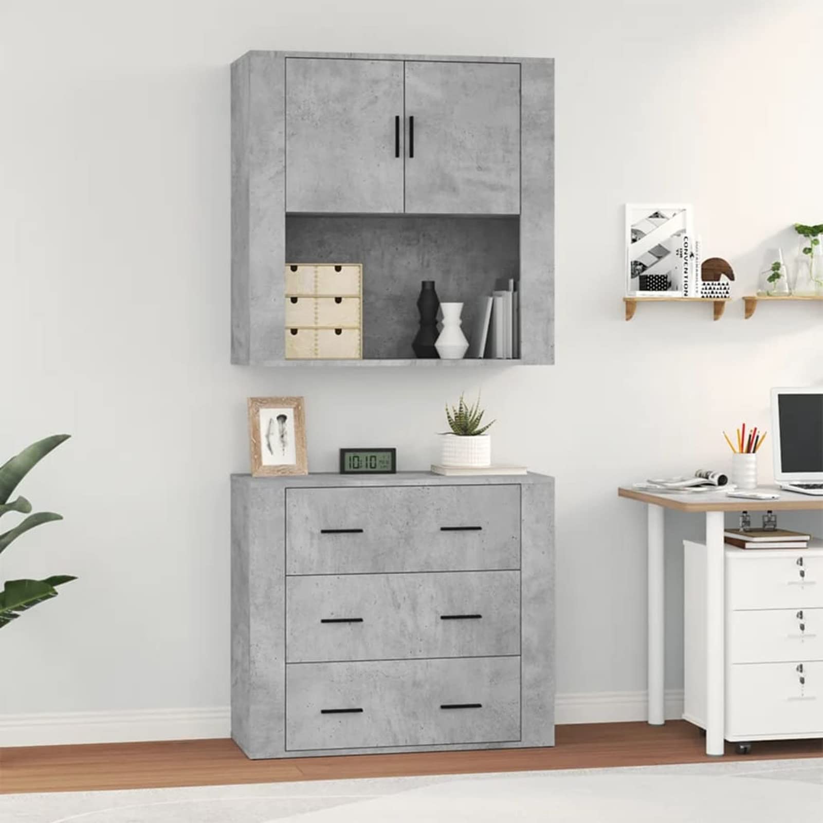 ZEYUAN Buffet Haut Gris béton Bois d'ingénierie,Buffet,Buffet Salon,Buffet,Crédences et Vaisseliers,Meuble Salon,Meuble de Cuisine,Buffet,Buffet Salon,Buffet,