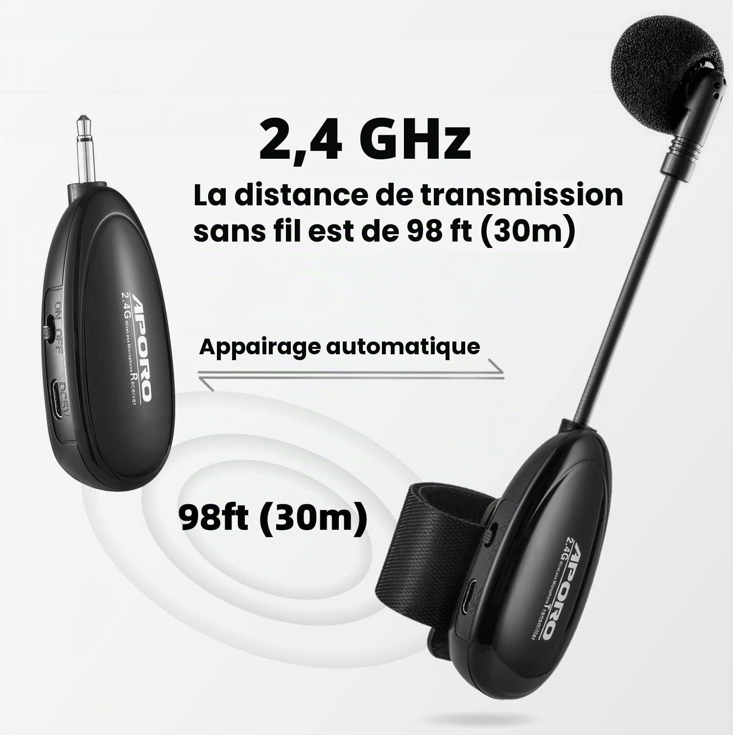 Microphone de Flûte Sans Fil 2,4 G pour Instruments de Musique, Récepteur et Émetteur Sans Fil, pour Flûte et plus encore