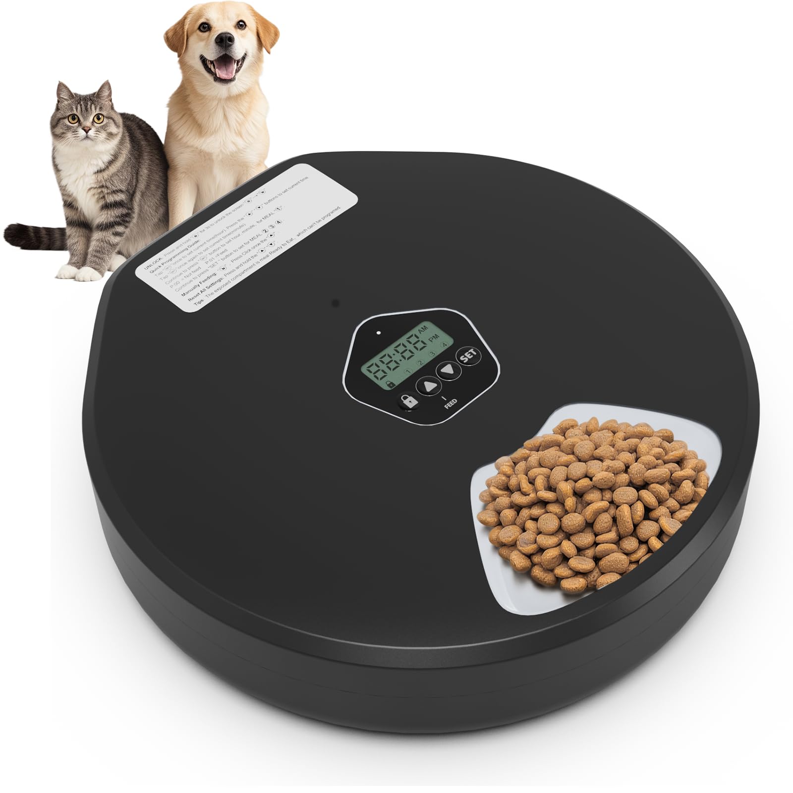 Automatic Pet Feeder for Wet & Dry Food, 5-Meal Timer Dispenser with 2 Ice Packs, Programmable Smart Feeder for Cats/Dogs – Keep Food Fresh Longer (Pet Feeder with 2 Ice Cube Tray)