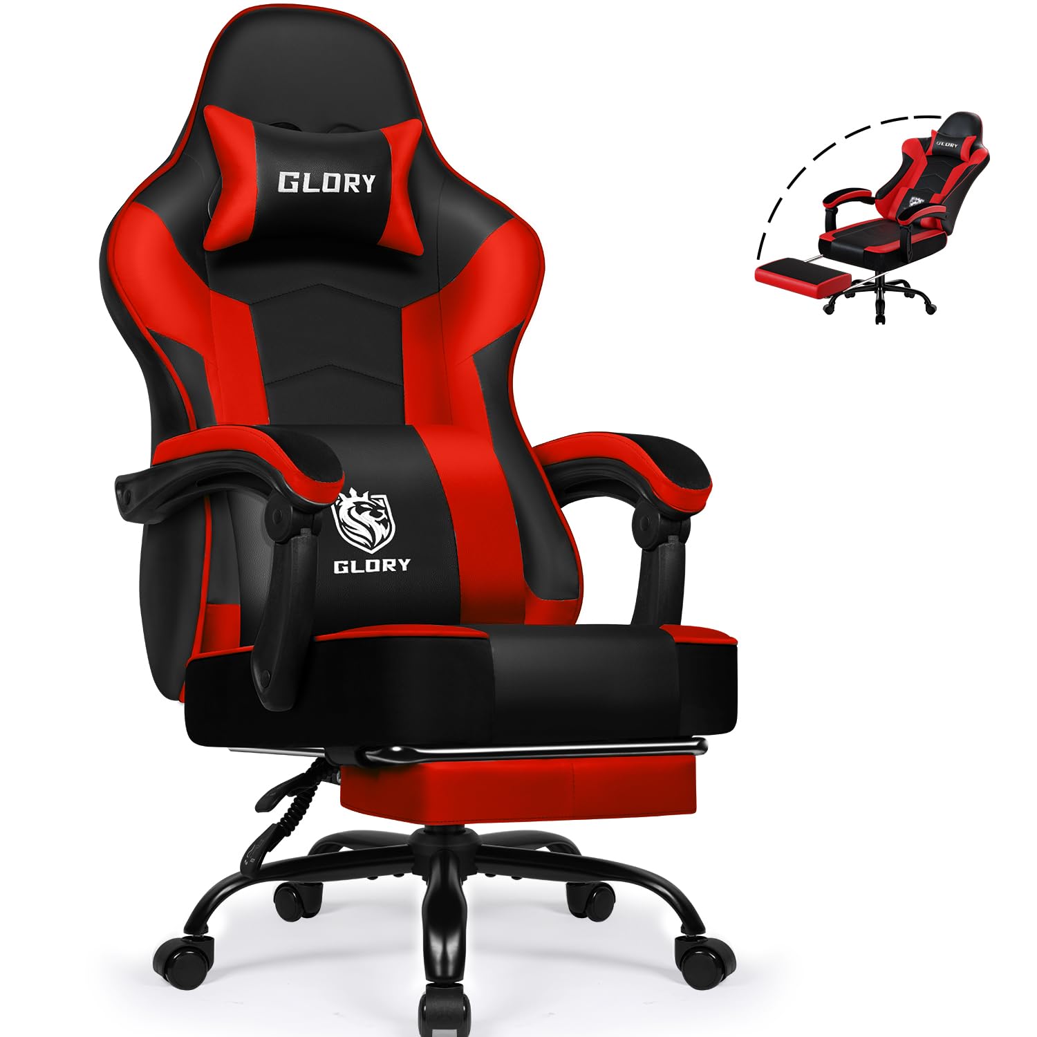 minnouat Gaming Stuhl Ergonomischer mit Fußstütze, Gaming Chair Bürostuhl 150 kg Belastbarkeit, Gamer Stuhl aus Kunstleder, Höhenverstellbarer PC Zockerstuhl für Jugendliche Erwachsene, Rot