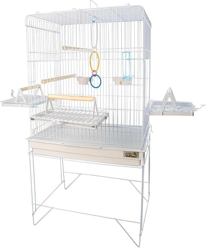 Viveiro Gaiola Confort Triplex para Calopsita e Aves com Argolas, Comedouros e Bebedouro (Branco)
