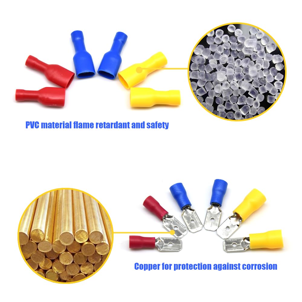 Hocansen 120 Pièces Connecteurs Pour Câbles Bêche Connecteurs Mâle Et Femelle Isolés Cosses Électriques Bornes à Sertir Jonction Rapide Fil