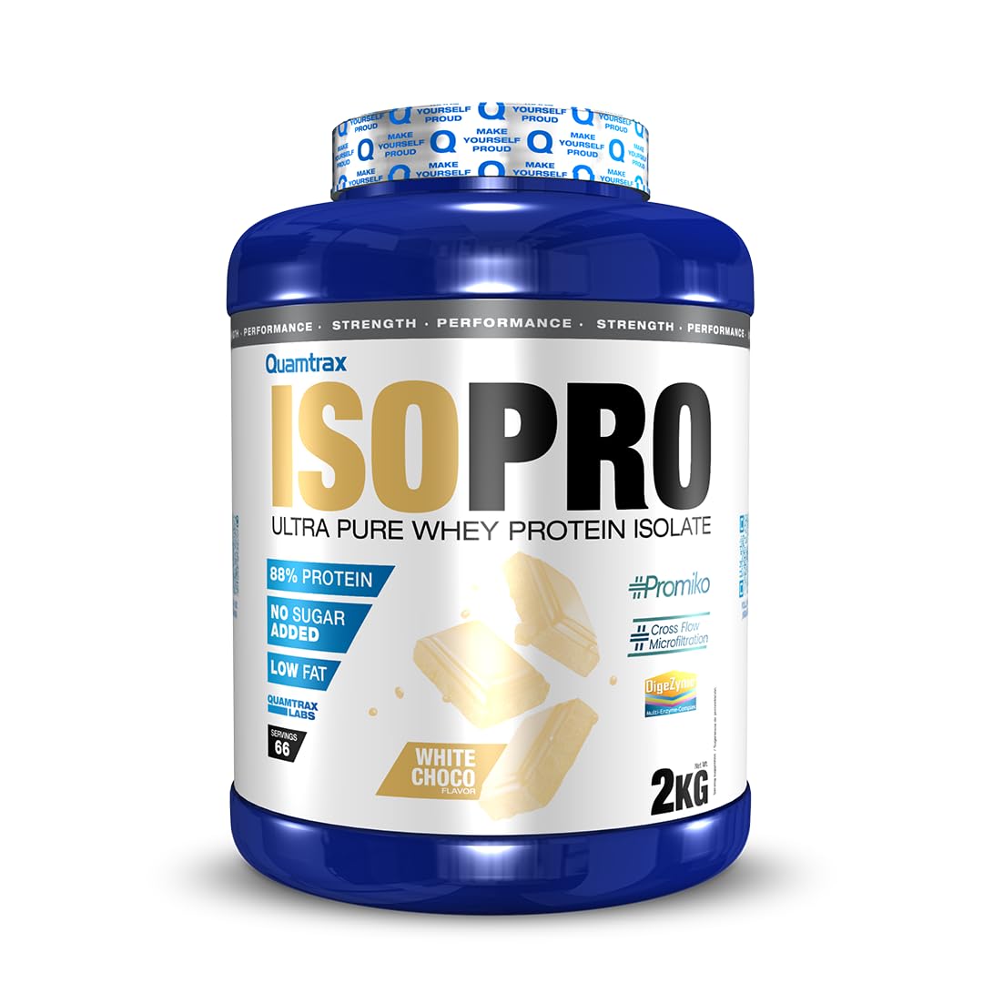 Quamtrax Nutrition - Isopro CFM (Aislado de Proteínas de Suero de Leche) - 2 kg - Sabor Chocolate Blanco - Alto contenido proteico, rápida absorción y bajo en grasas