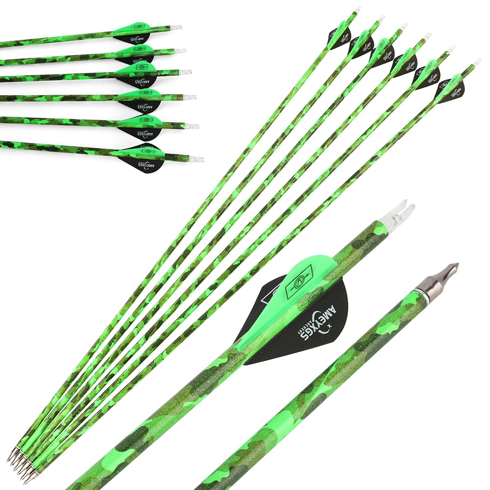 6 pièces Flèches en Carbone 31 Pouces Flèches de Chasse 500 Spine avec Embouts Amovibles pour Arc à Poulies Arc Classique