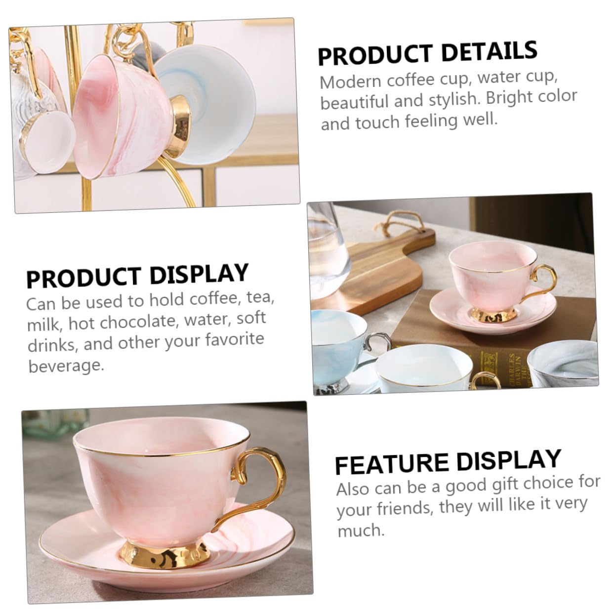 STOBAZA Tazza da Caffè in Ceramica con Piattino di Tazze Nordiche Tazza per Latte in Ceramica per Tè Caffè Espresso Cappuccino Cioccolata Calda