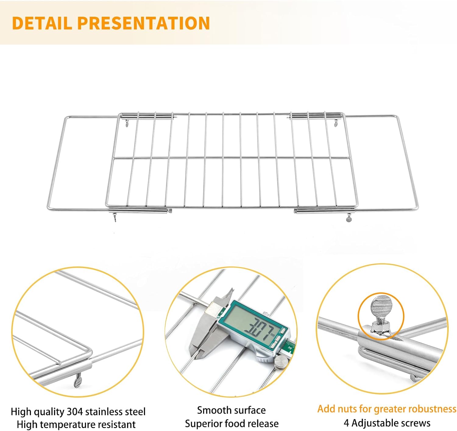 Allstare 304 Stainless Steel Universal Extendable Oven Rack Replacement for GE Samsung LG Frigidaire Whirlpool Electrolux Kenmore Oven Parts Adjustable Wire Racks Adjust from 17.3-25.1’’ Wide