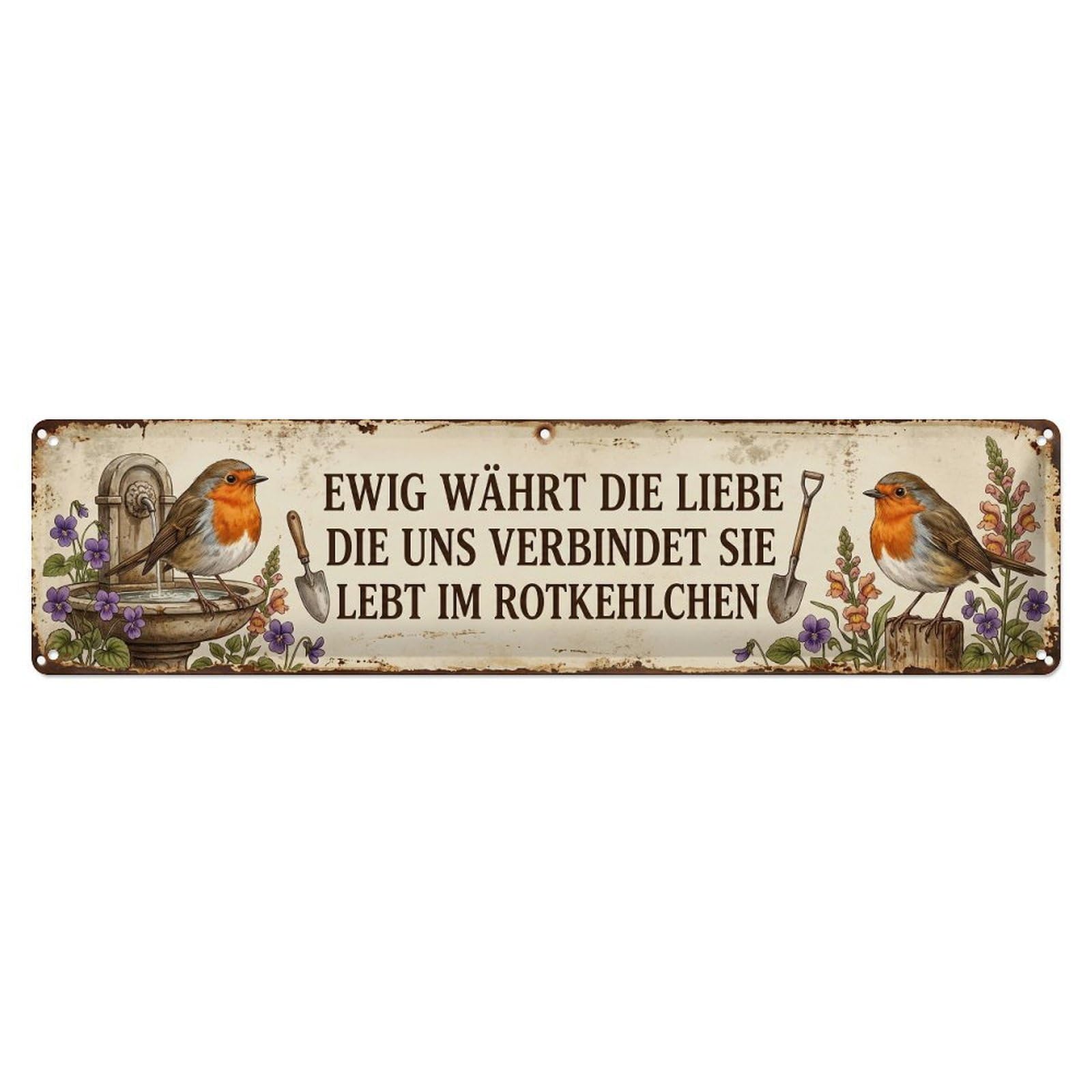 Robin Bird Garden Quote Ewig Metal Tin Skinny Sign Plaque Wall Decor for Cafe, Club Bar, Office, Home Garden Metal Poster 4x16Inch