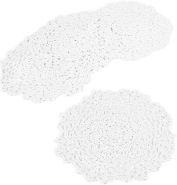 kilofly Crochet Cotton Lace Table Placemats Doilies Value Pack, 4pc, White, Floral, 7 inch