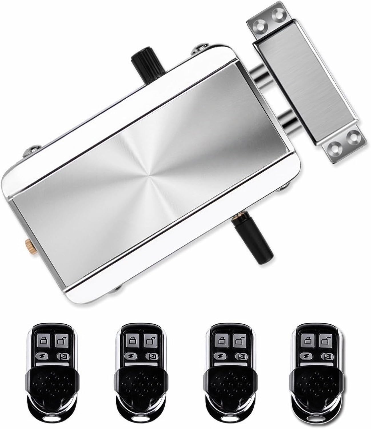 Electronic Door Lock with Remote Control, Wireless Security System, 4 Remote Key Fobs, Silver