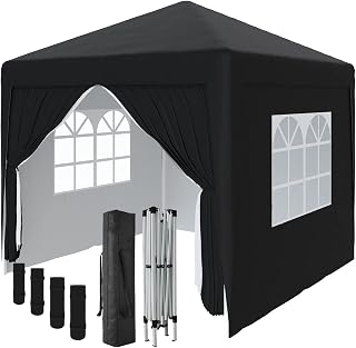 Greenbay Garden Pop Up Gazebo Party Tent Folding Wedding Canopy With 4 Sidewalls and Carrying Bag Black 2.5x2.5M