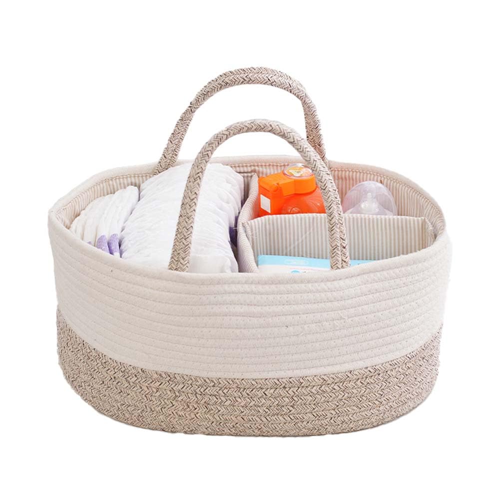 kamuavni Large Diaper Organizer for Changing Table and Car, Cotton Rope Bin Basket for Storage Boho Diaper Caddy Stylish Shower Basket Gift For Christmas
