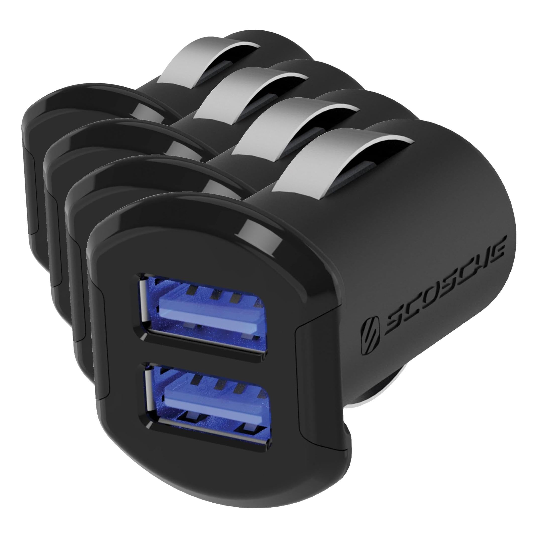 Scosche USBC242M Revolt Universal Cigarette Lighter Multi Device Compact Dual Port USB Car Charger, Fast Charge Two Devices Simultaneously, Black (Pack of 4)