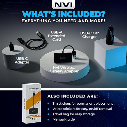Miniatura 5 de Juego de adaptador Carplay inalámbrico 2024 de NVI, solo para iPhone! NO Android. Convierte CarPlay con cable a inalámbrico. Cargador USB para