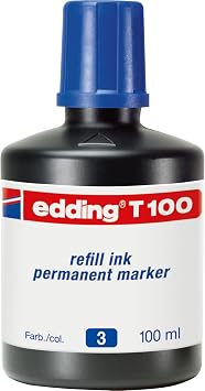 edding T 100 navulinkt permanentmarker - blauw - 100 ml - met druppelsysteem, voor snel navullen van vrijwel alle permanentmarkers van edding