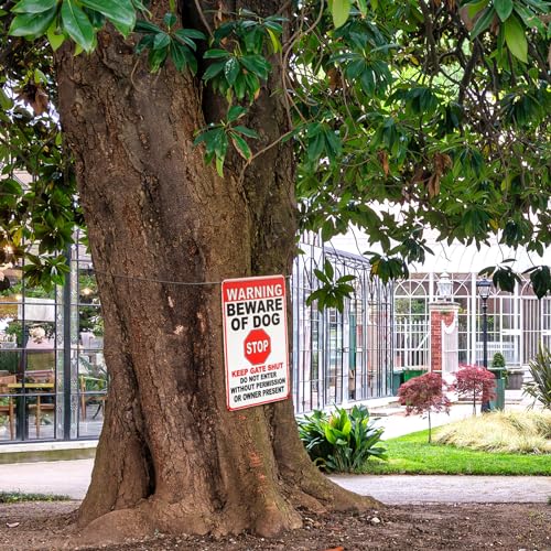 Photect Beware of the Dog Sign Warning Tin Signs Beware of Dog Signs for Fence Keep Gate Shut 7.9'' x 11.8'' dog warning sign Outdoor Gate Rust Weatherproof for Fence Door(Text Style) - Image 5