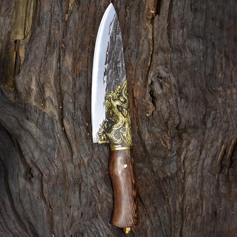 Meat Cleaver,Cleaver Knife, Longquan Knife Chef Slicing Cleaver Sushi Barbecue Copper Dragon Decor 8 Inch Handmade Forged Steel Kitchen Knife Cooking Tools