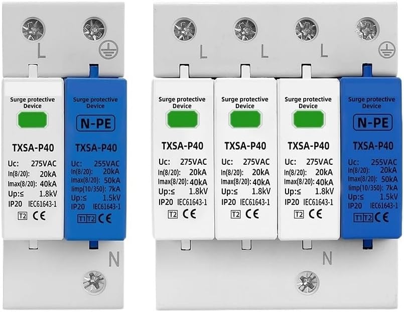 AC SPD Din Rail 1P+NPE 3P+NPE 50KA T1 T2 385V 275V 255V House Surge Protector Protective Low-Voltage Device Lightning Arrester(275V,3P NPE)