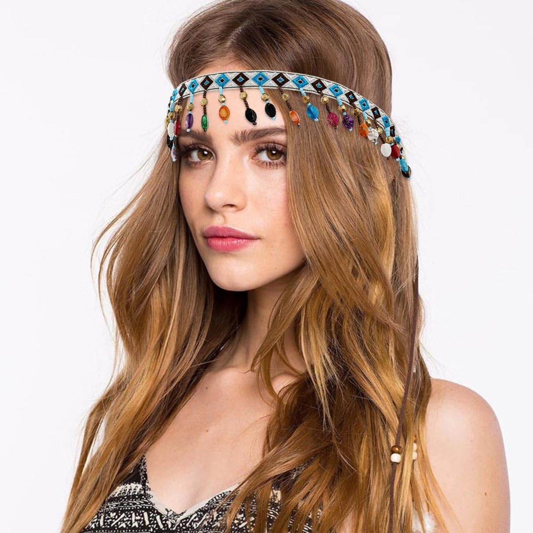 Handmade Colorful Beaded Headband Elastic Multicolor Artisan Hair Accessory Boho Amazon.com : GENBREE Boho Daisy Headband Rainbow Braided  main image 3