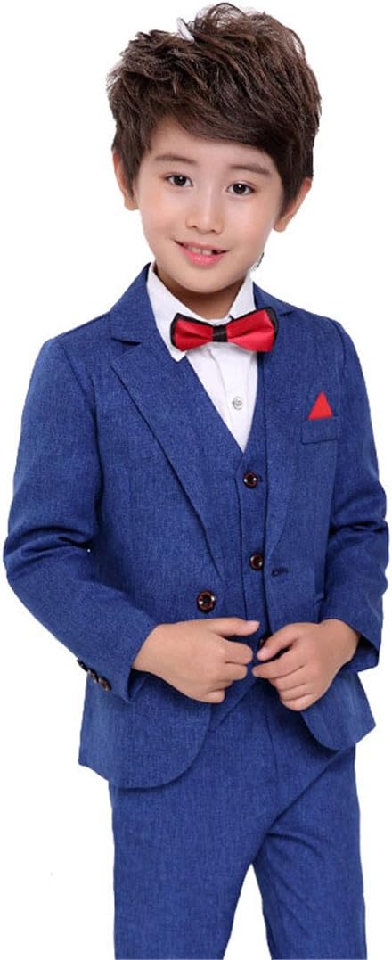 Gele Boy 4 Pieces Pure Black＆Blue Formal Suit,Vest+Pants+Blazer+Bow Tie